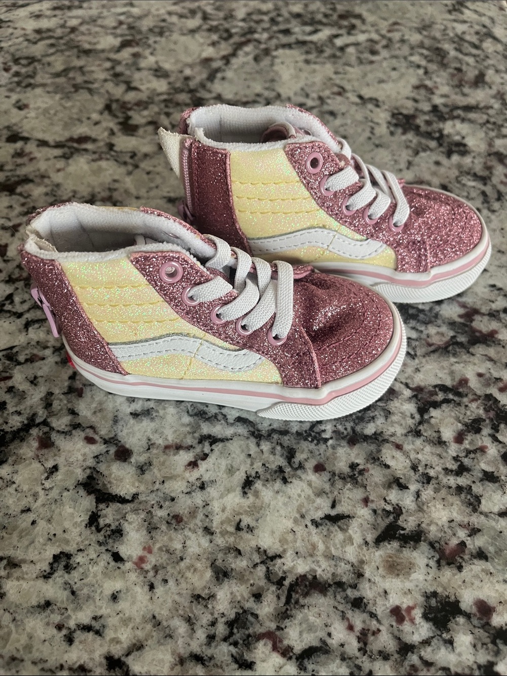 Toddler Vans Glitter Sparkle High-Top Sneakers - Pink and Yellow
